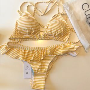 Yellow and white Cupshe bikini swimsuit